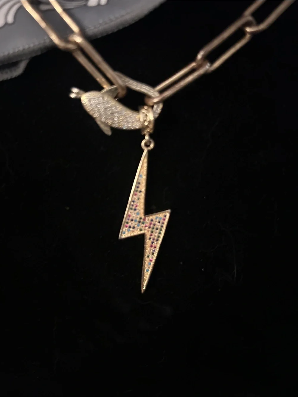 Gold-Tone Chain Necklace with Lightning Bolt and Dolphin Charm - Gold
